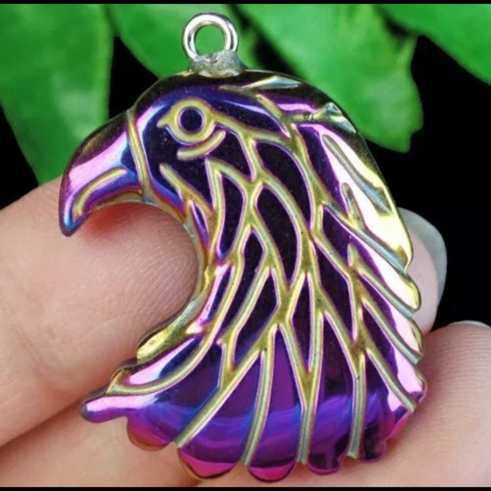 Colorful Hematite eagles head pendant